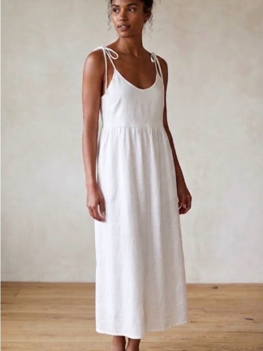 Emerson Fry White Linen Blend Maxi Dress Spaghetti Straps Relaxed | Size XXS